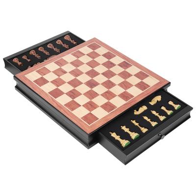 China Annual Hot Sales 38x38cm Wooden Rosewood Drawer Double Chess Box Family Gathering Puzzle Game for sale