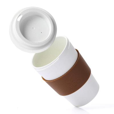 China Sustainable Lekoch Factory Based Reusable Coffee Mug With Lid And Non-slip Sleeve, PLA Coffee Mug With Brown Sleeve for sale