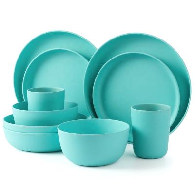 China 10pcs Sustainable Dish Bamboo Fiber Kids Tableware Dish Set Salad Bowl Cup Sets Fruit Dessert Snack Cake Dish For Christmas Gift for sale