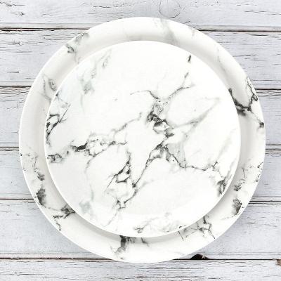 China Viable Lekoch 8 Inch 4Pcs Marble Pattern Porcelain Dinnerware Set Dessert Dish Ceramic Plate Steak Dish for sale