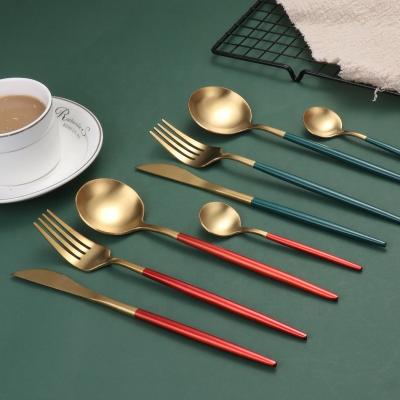 China Vacuum Plating Lekoch 3pcs Gold Flatware Set Wholesale Fork Spoon Knife Stainless Steel for sale