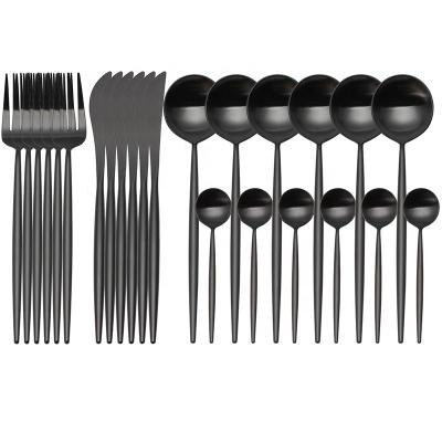 China Sustainable Lekoch Stainless Steel Black 24pcs Cutlery Set Knife Fork Coffee Tea Spoon for sale