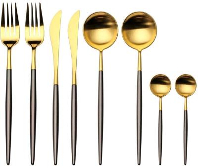 China Viable Lekoch 8 Piece Black Gold And Gold Stainless Steel Korean Brass Cutlery Set For Gift for sale