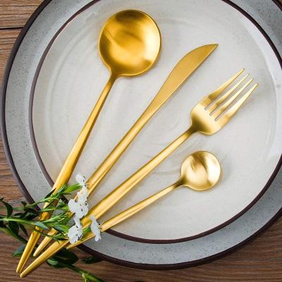 China Durable Thick 304 Stainless Steel Portugal Travel Portable Gold Plated Custom Cutlery Set for sale