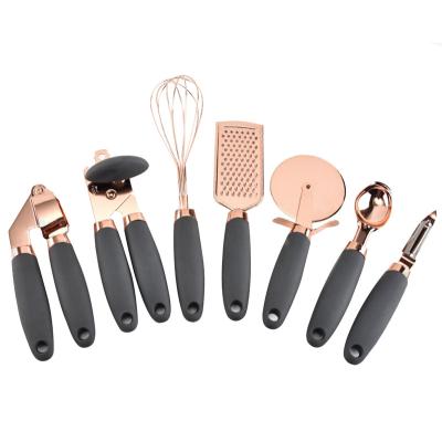 China Durable High Quality Heat Resistant Plastic Handle Stainless Steel Garlic Presser Pizza Knife Kitchen Utensil Set for sale