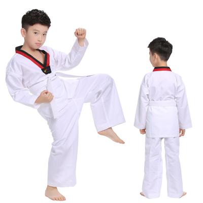 China White Polyester Karate Judo Uniforms Clothing/Adult Unisex WTF Kids Taekwondo Cotton Dobok Long Sleeve for sale