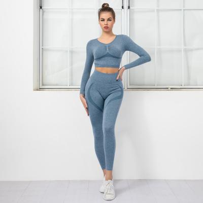 China Amazon Breathable Hot Style Yoga Leggings Set Women Fitness Yoga Sports Seamless Knitted Sexy Sets for sale