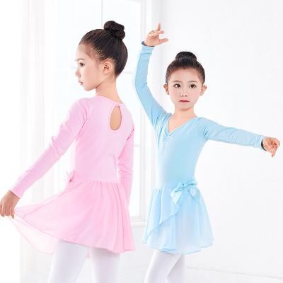 China Dancer Dancewear Clothes Leotard Kids Girl Ballet Gymnastics Leotard Dress Performance Dancer Tights With Chiffon Tie for sale