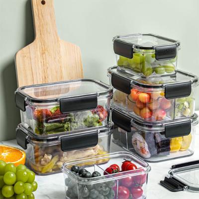 China Minimalist refrigerator storage box can be divided into large and small size transparent crisper box with lid fruit and vegetable bento box for sale