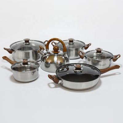 China 2021 Sustainable New Product Soup Pot Milk Pot 12 Pieces Stainless Steel Kitchen Cookware Sets With Gold Handle for sale