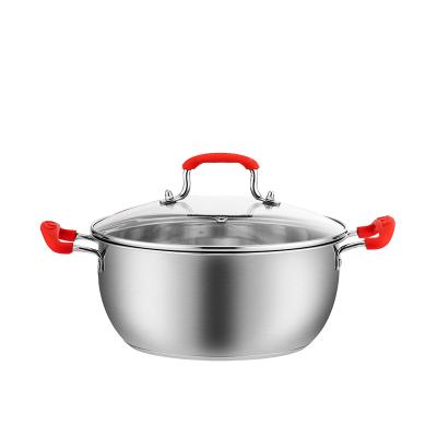 China Sustainable High Quality Home Cookware Stainless Steel Double Handle Kitchen Soup and Stock Pots with Lid Cookware Set for sale