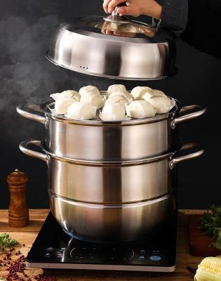 China Kitchen Cookware Stainless Steel 201 Steamer Pot Three-Layer Sustainable Hot And Popular In 2021 for sale