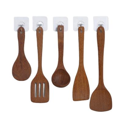 China Eco-Friendly Sustainable Bamboo Wood Kitchen Non-Stick Accessories Cooking Tool Utensils Sets Slotted Turner Leaky Spoon for sale