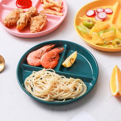 China 2021 Lunch Divider Dish Home Viable Elegant Round Kitchen Tableware Ceramic Dinner Plate for sale