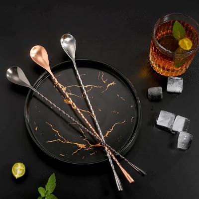 China Hot Sale Water Drop Milk Tea Coffee Cocktail Scoop Viable 304 Stainless Steel Cocktail Stirring Bar Spoon for sale