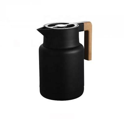 China 1.3L vacuum kettle stainless steel PORTABLE coffee teapot termos double wall with natural wood handle for sale