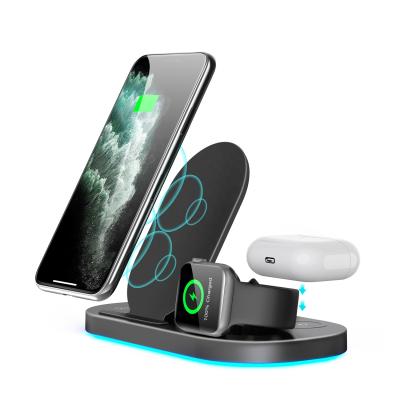 China Foldable/Adjustable 3 in 1 Foldable Wireless Charger Stand 15W Smart Watch Charger Phone Holder for sale