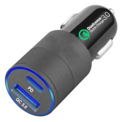 China Metal Competitive Material USB Car Charger QC3.0+PD USB C Car Dual Port Quick Charger PD+QC3.0 for sale