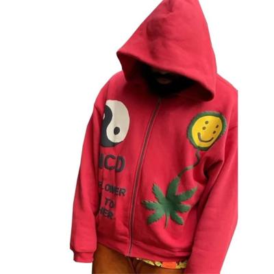 China Anti-wrinkle new custom fashion printed zipper hoodie for men red zipper hoodies for sale