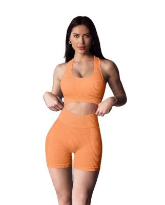 China Best Selling Comfortable Yoga Sports Bra Women's Breathable Yoga Seamless Pants Knitted Yoga Two Piece Set BK521 for sale