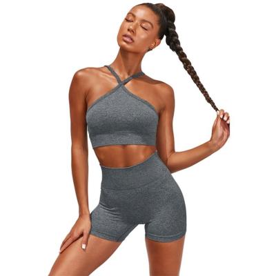 China Wholesale High Quality Yoga Seamless Wear Women's Breathable Sports Bra And Shorts AM780 High Waist Yoga Set Two Piece Set for sale