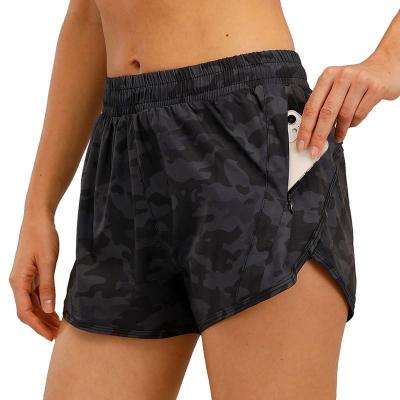 China Double Layers Breathable Outdoor Quick Dry Floral Workout Exercise Women Running Shorts for sale