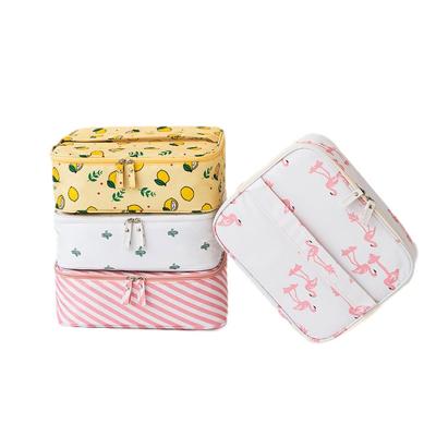 China Fashion Double Zipper Cartoon Pattern Printing White Polyester Fashional Cosmetic Bags for sale