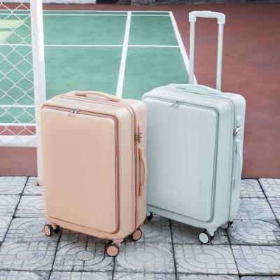 China Custom Luxury Cabin ABS Travel Trolley Bags Luggage Sets Carry On Suitcase Cover Single Front Open Pocket Shell Trolley Luggage OEM Hard Briefcase for sale