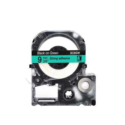 China Green 9mm*8M SC9GW 100% Compatible Label Tape Label Cassette Waterproof Black For EPSON / KingJim Label Printers for sale