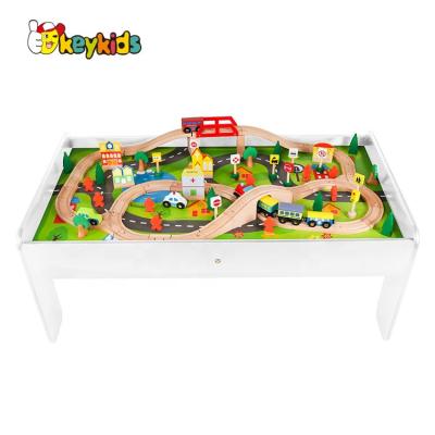 China Slot Toy Top Sale Kids White Wooden Train Game Table For Wholesale W04C009C for sale