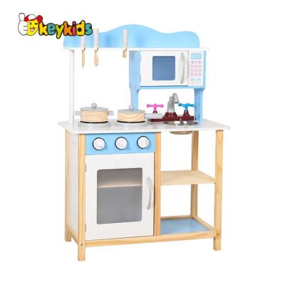 China Pretend New Fashion Play Toys Pretend Play Wooden Blue Toy Kitchen For Children W10C404B for sale