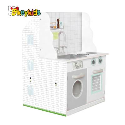 China Pretend Play Toys 2019 Original Design Wooden 2 in 1 Dollhouse and Play Kitchen for Kids W06A377 for sale