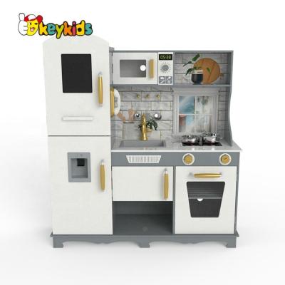 China Pretend Play Toys Customize Gray Wooden Play Toy Kitchen With Fridge W10C597F for sale