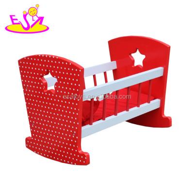 China Pretend Play Toys New Hottest Red Wooden Baby - Doll Crib Set For Doll W06B058 for sale