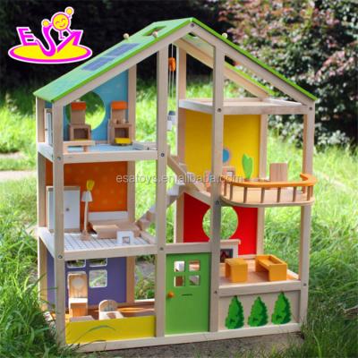 China New Design Wooden Baby Dollhouse Wooden Toy, Fashion Top Children Wooden Dollhouse Toy For Pretend W06A158 for sale