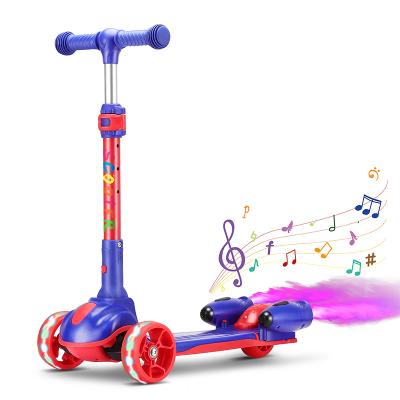 China Kids Toys 2021 Wholesale Cheap Outdoor Kick Baby Kids Children Folding Scooters Spray Music 3 Wheels Electric Scooter For Kids for sale