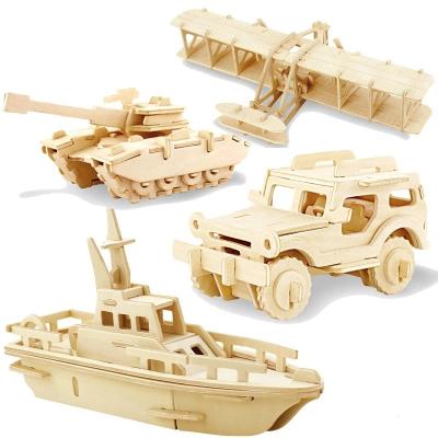 China Cartoon Toy Creative Assembled Education Gifts For Children Kids Series Tank Vehicle Model Set 3D DIY Wooden Puzzle Toy for sale