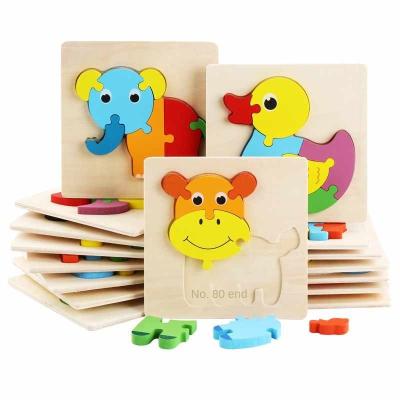 China Customized Wholesale Children's Cartoon Educational Toy 3D Puzzle Wooden Animal Model Early Education Toys for sale