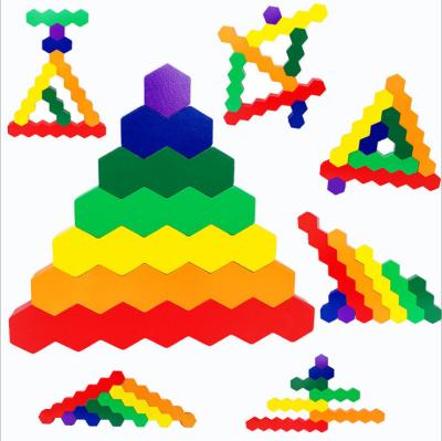 China Manual Puzzle Low Price Stock Children Puzzles Polygon Educational Originalityn Variable Folding Rainbow Wooden Blocks for sale