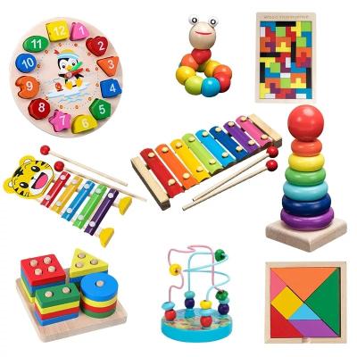 China DIY TOY Kids Montessori Wooden Toys Rainbow Blocks Kids Learn Toy Baby Music Rattles Colorful Wooden Blocks Graphic for sale