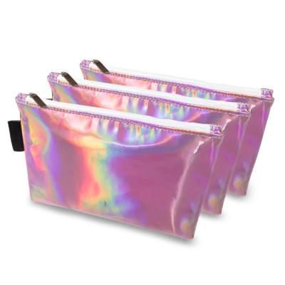 China Travel Folding Glitter Waterproof Pink PVC Custom Pouch Makeup Products Beauty Cosmetic Bags for sale