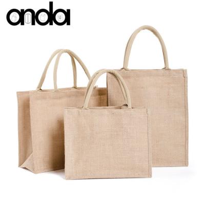 China Promotional Hessian Jute Bag Tote Jute Beach Bags Manipulated Canvas Logo Print for sale