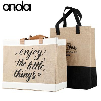 China Wholesale Waterproof Reusable Reusable Canvas Handbags Eco Burlap Tote Jute Handled Shopping Shopping Bag for sale