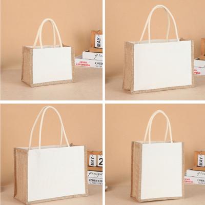 China White DIY Jute Tote Shopping Bag Eco Friendly Handled Jute Bag For Groceries for sale