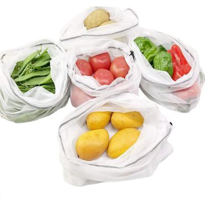 China Eco-Friendly and Economic Cheap 3 Pcs Reusable Drawstring Mesh Produce Bag for Fruits and Vegetables for sale