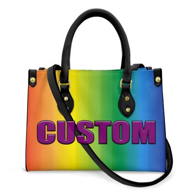 China Fashion Print Bags On Demand New Custom Leather Tote Bag With Logo Trendy Ladies Leather Handbag Customize Design / Texts / Photo PU for sale