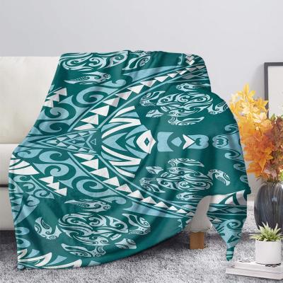 China Hibiscus Blanket Blue/Red Polynesian Tribal Flower Print Anti-Static Somoa Style Heat Throw Blanket Anti-Static Big Size Flannel Blankets For Winter for sale