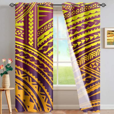 China High Shading Curtains For Living Room Luxury Polynesian Tribal Yellow Stripe Print Modern Designer Drapes Wholesale Quality Drapes for sale