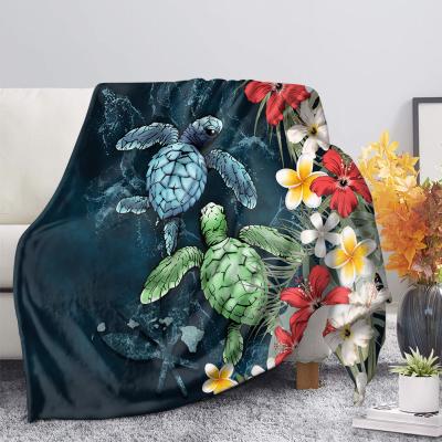 China Maoli Sea Turtle Hibiscus Blanket Anti-Static Cozy Green Oversized Polynesian Flower Printed Custom Print Soft Throw Blanket For Winter for sale