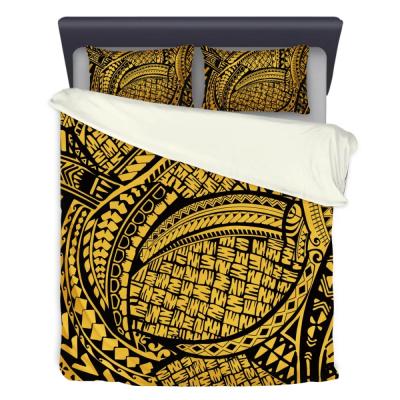 China Samoa Anti-Static Polynesian Tribal Wave Yellow Printed Duvet Cover Sets With 2 Pillow 3Pcs Customized Bedding Per Case Set With Photo Twin for sale